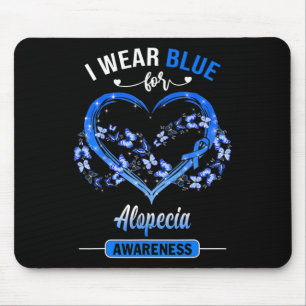Alopecia Awareness I Wear Blue Butterfly Heart Mouse Pad