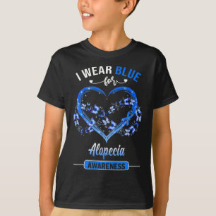 Alopecia Awareness I Wear Blue Butterfly Heart  T-Shirt