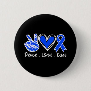 Alopecia Awareness Month Blue Ribbon Peace Love Cu 2 Inch Round Button