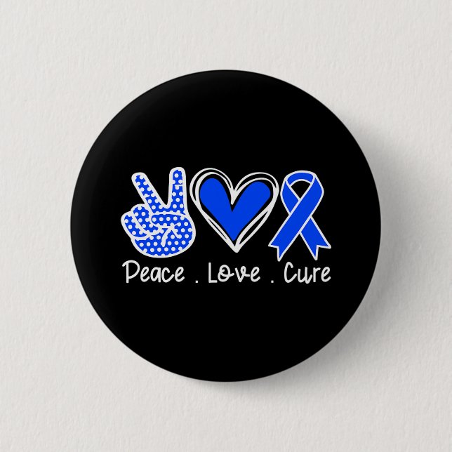 Alopecia Awareness Month Blue Ribbon Peace Love Cu 2 Inch Round Button (Front)