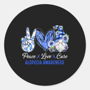 Alopecia Awareness Peace Love Cure Gnome  Classic Round Sticker