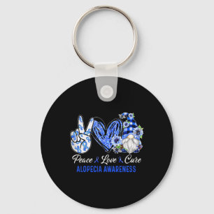Alopecia Awareness Peace Love Cure Gnome Keychain