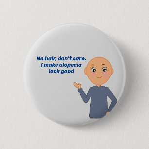 Alopecia Kid, No Hair, Don't Care, 2 Inch Round Button