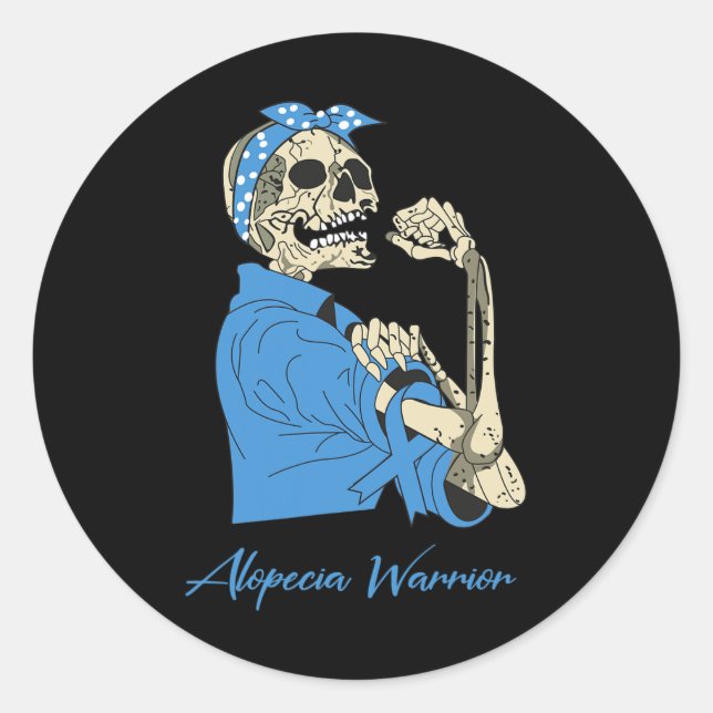Alopecia Warrior Awareness Support Strong Skeleton Classic Round Sticker (Front)