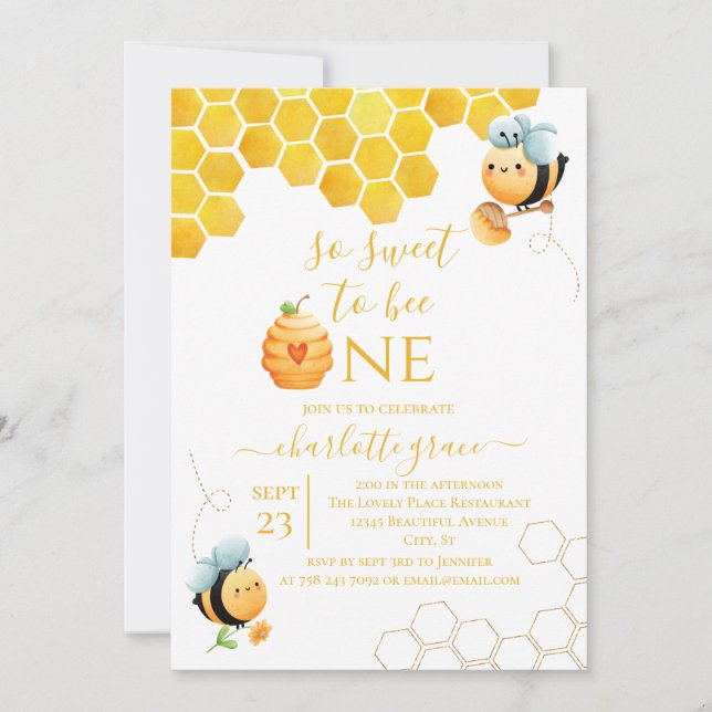 Alors Doux D'Être Une Abeille Invitation Anniversa (Devant)