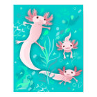 Alotta Axolots rose sur une affiche Turquoise