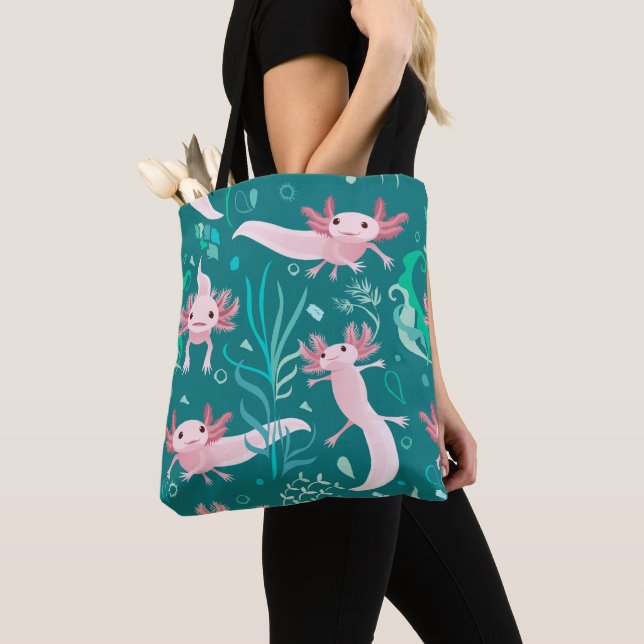 Alotta Pink Axolotls Swimming Tote Bag (Close Up)