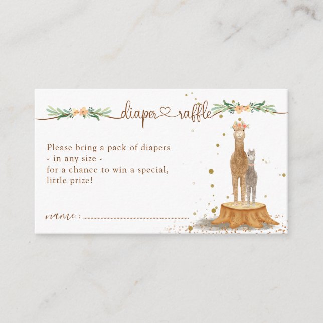 Alpaca Baby Shower New Mommy Diaper Raffle Enclosure Card (Front)