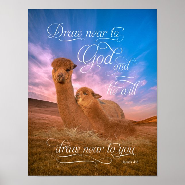 Alpaca Bible Verse Draw Near to God Poster (Front)
