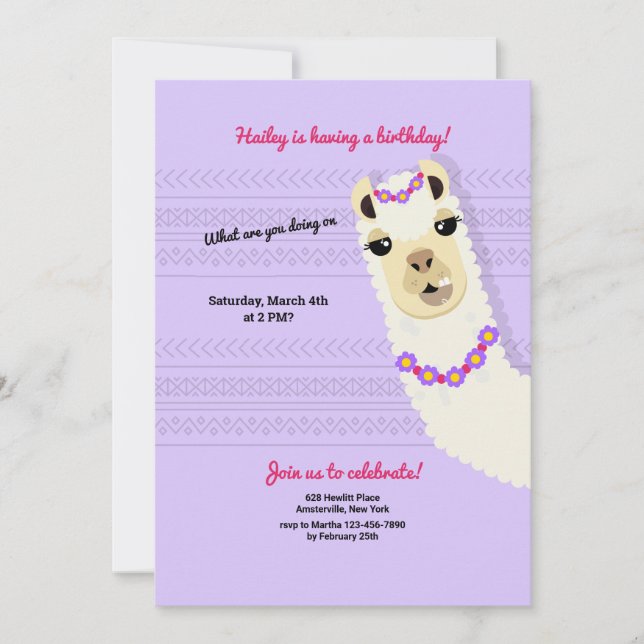 Alpaca Birthday Party Invitation (Front)