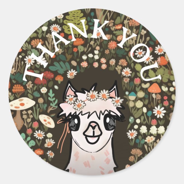 Alpaca Boho Daisy Birthday Classic Round Sticker (Front)