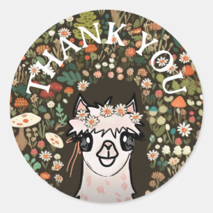 Alpaca Boho Daisy Woodland Birthday Classic Round Sticker