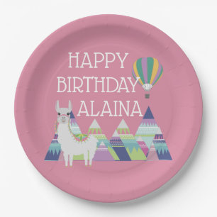 Alpaca Bright Pink Birthday Party Paper Plate