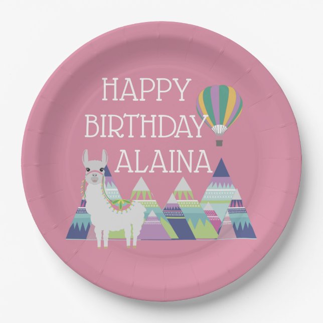 Alpaca Bright Pink Birthday Party Paper Plate (Front)
