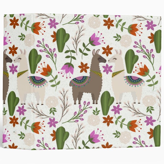 Alpaca Cactus Floral Pattern Animal Lover Binder (Front/Spine)