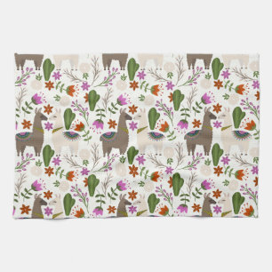 Alpaca Cactus Floral Pattern Animal Lover Kitchen Towel