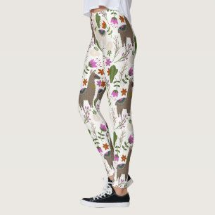 Alpaca Cactus Floral Pattern Animal Lover Leggings