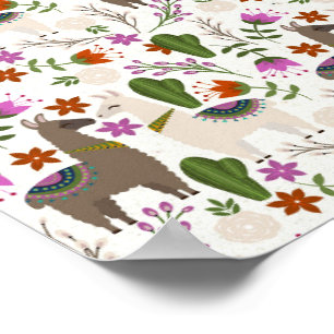 Alpaca Cactus Floral Pattern Animal Lover Poster