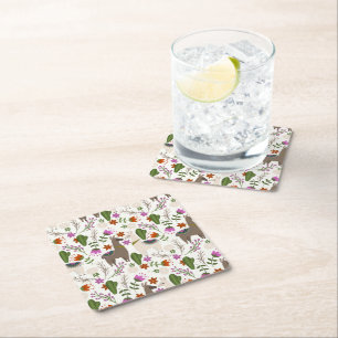 Alpaca Cactus Floral Pattern Animal Lover Square Paper Coaster