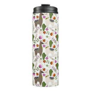 Alpaca Cactus Floral Pattern Animal Lover Thermal Tumbler