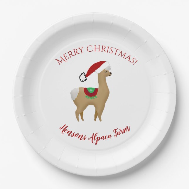 Alpaca Christmas Holiday Paper Plates (Front)
