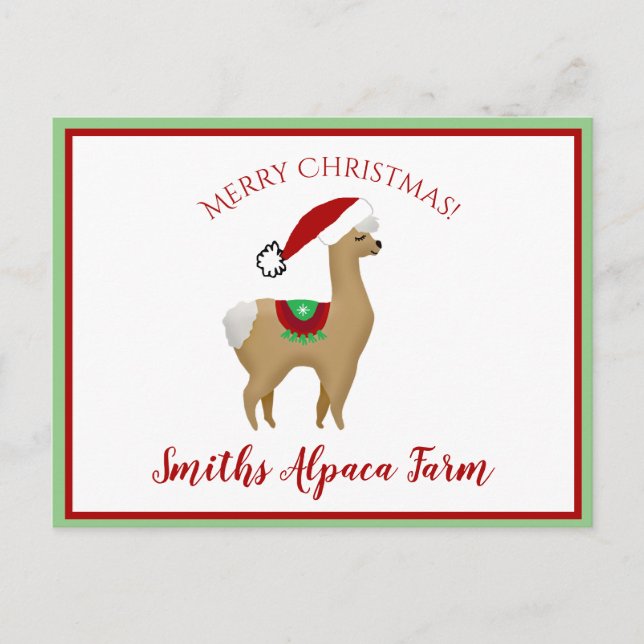 Alpaca Christmas Holiday Postcard (Front)