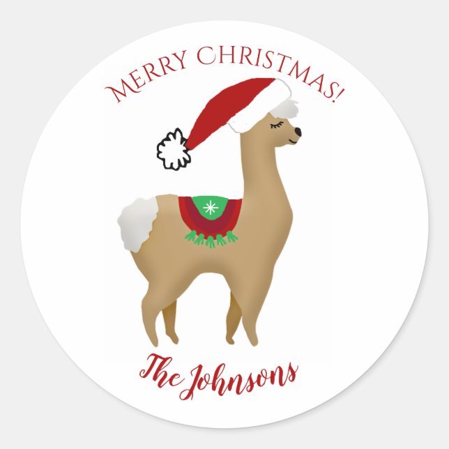 Alpaca Christmas Round Sticker Envelope Seal (Front)
