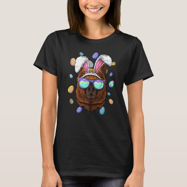 Alpaca Easter Bunny Ears Funny Easter Eggs Hunting T-Shirt (Front)