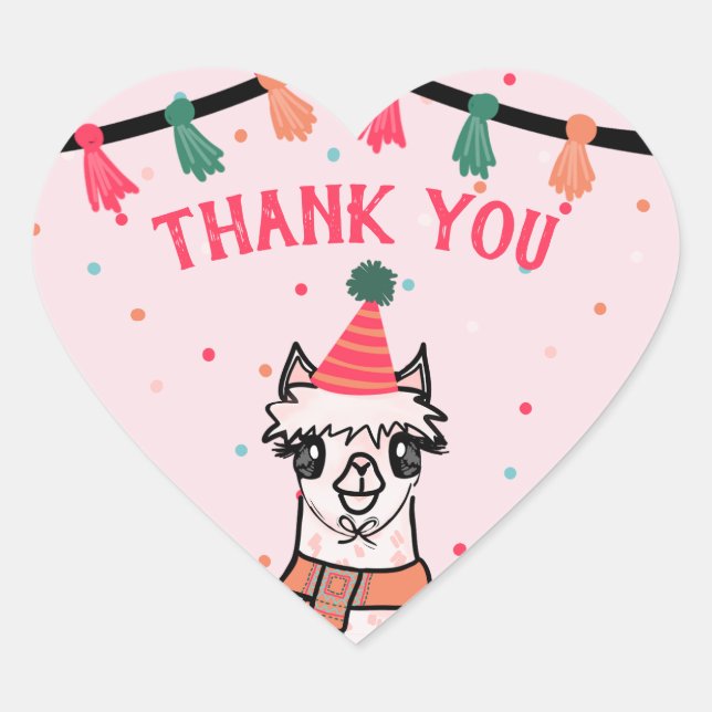 Alpaca Fiesta Birthday Heart Sticker (Front)