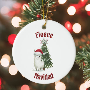 Alpaca Fleece Navidad Ceramic Ornament