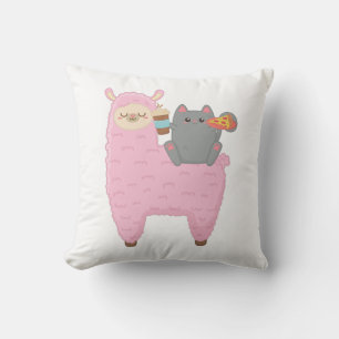 Alpaca Gift, Cat Riding Llama, Kitty Cats Lovers, Throw Pillow