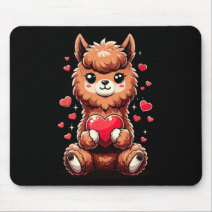 Alpaca Holding Heart Valentine's Day Cute Llama Va Mouse Pad