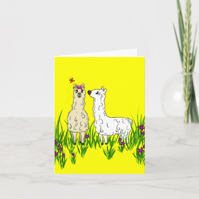 Alpaca in a field of flowers card (Front)