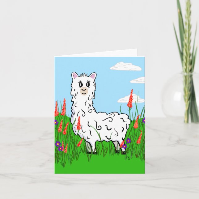 Alpaca in a field of Lupine Card (Front)