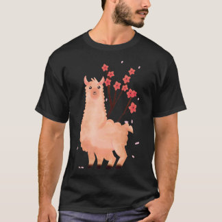 Alpaca Japanese Sakura Cherry Blossom Flower Vinta T-Shirt