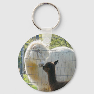 Alpaca Kiss Button Keychain