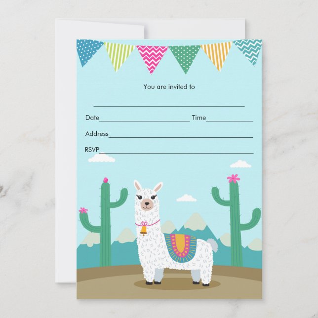 Alpaca llama Invitation Fill In kids birthday (Front)