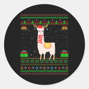 Alpaca Llama Lover Santa Hat Matching Ugly Alpaca Classic Round Sticker
