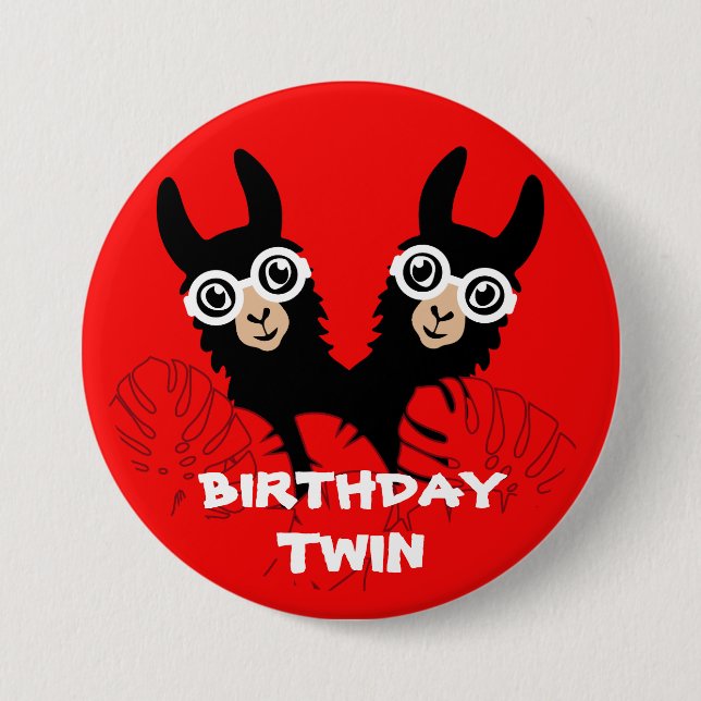 Alpaca llama Twins Birthday 3 Inch Round Button (Front)