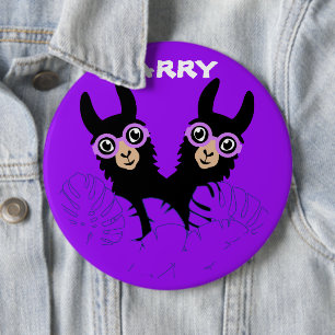 Alpaca llama Twins Birthday 6 Inch Round Button