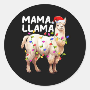 Alpaca Llama Xmas Lighting Santa Hat Mama Llama Ch Classic Round Sticker