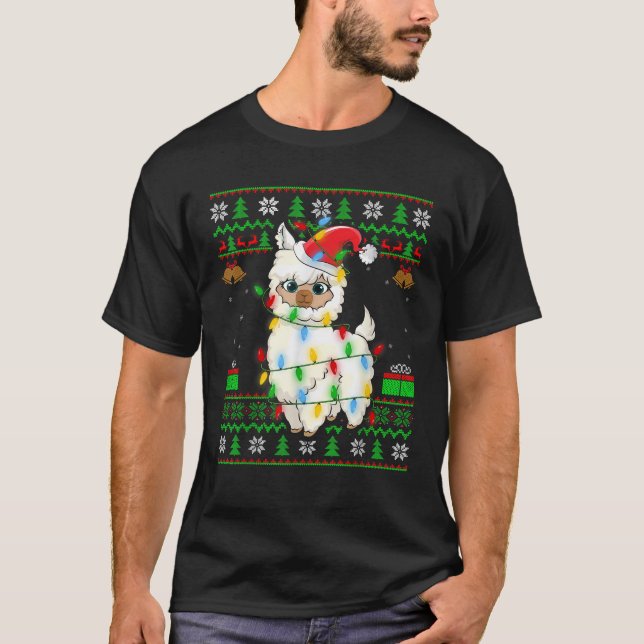 Alpaca Llama Xmas Lights Ugly Sweater Santa Llama  (Front)