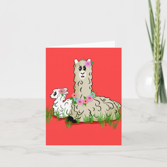 Alpaca Mom and Baby Card (Front)