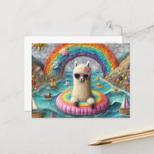 Alpaca on a Rainbow Colour Float Postcard