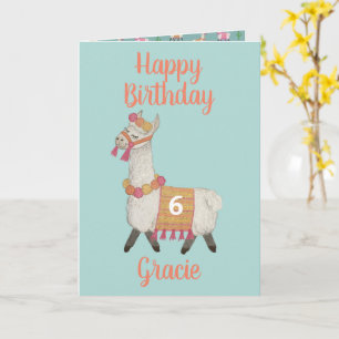 Alpaca personalized Age 6 Birthday Card 