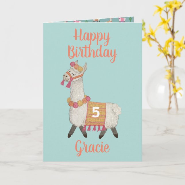 Alpaca personalized Age Birthday Card  (Yellow Flower)