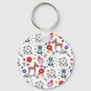 Alpaca Pinata With Blue House and Flowers Keychain