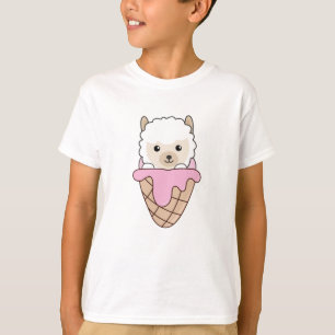 Alpaca Pink Ice Cream Waffle Cute Animals Alpacas T-Shirt
