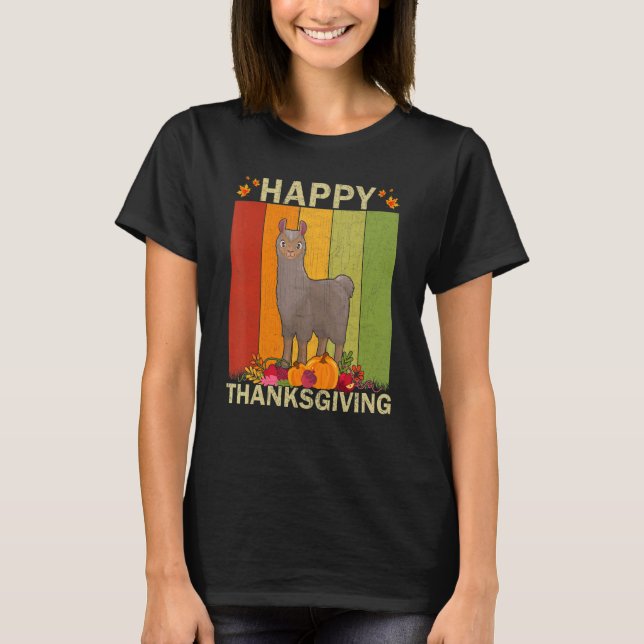 Alpaca  Retro Graphic Family Matching Thanksgiving T-Shirt (Front)