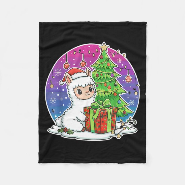 Alpaca Santa Hat Xmas Alpaca Lover Adults Boy Girl Fleece Blanket (Front)